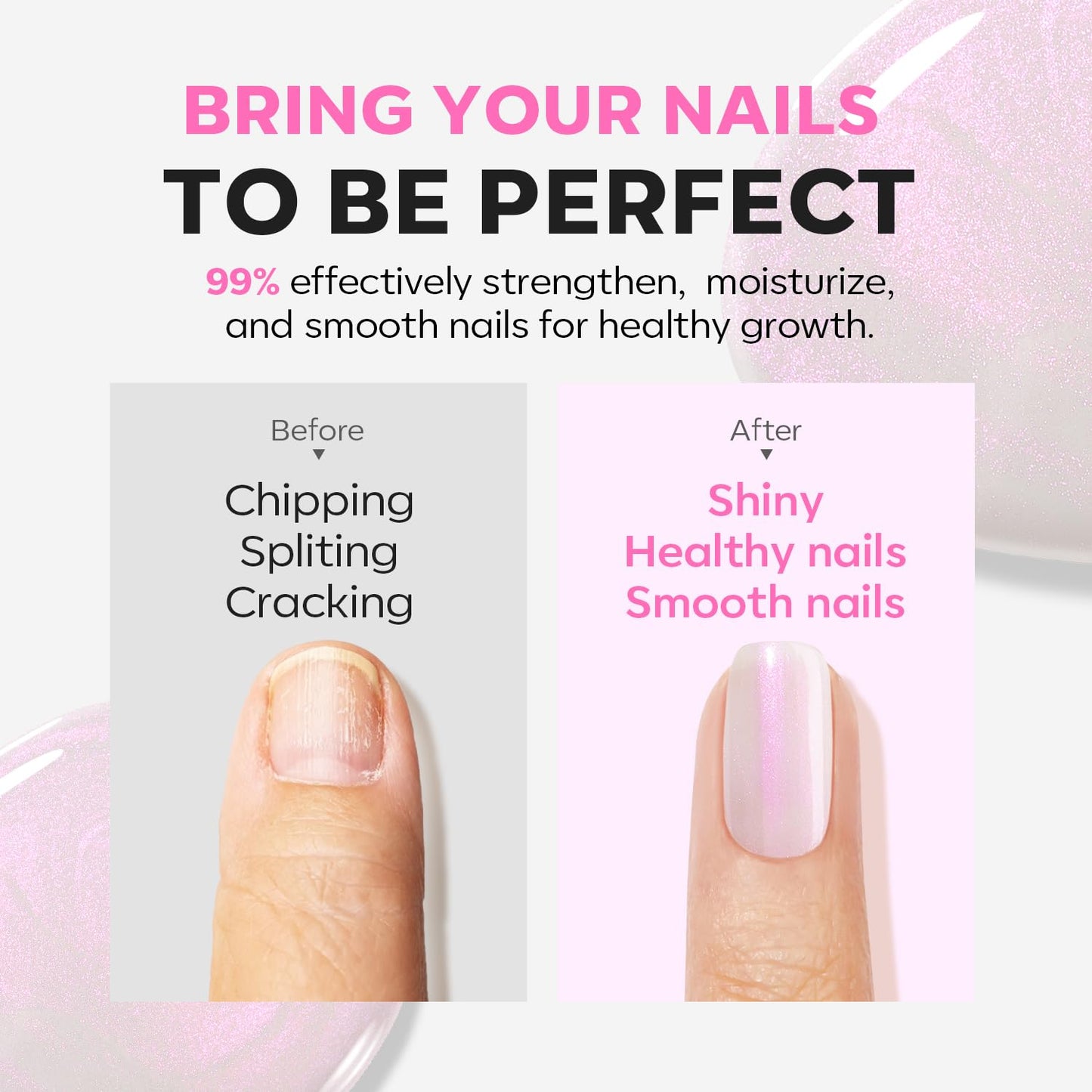 modelones Nail Strengthener Pearl Pink Nail Strengthener and Growth White Nail Polish for Thin Weak & Damaged Nail Repair for Damaged Nails Hardener 15ml-BrightBean Baby