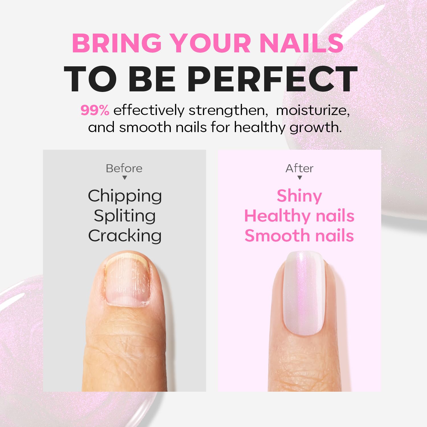 modelones Nail Strengthener Pearl Pink Nail Strengthener and Growth White Nail Polish for Thin Weak & Damaged Nail Repair for Damaged Nails Hardener 15ml-BrightBean Baby