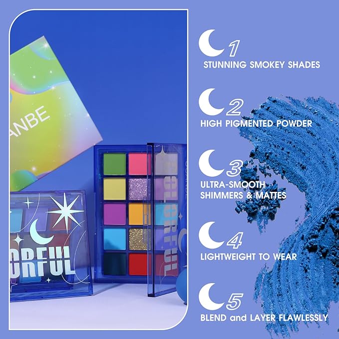 UCANBE Colorful Eyeshadow Palette, 15 Colors Vibrant Bright Shimmer Matte Metallic Neon Eye Makeup Pallet, Rainbow Green Pink Purple Orange Blue High Pigmented Sombras De Ojos Gift Kit-BrightBean Baby