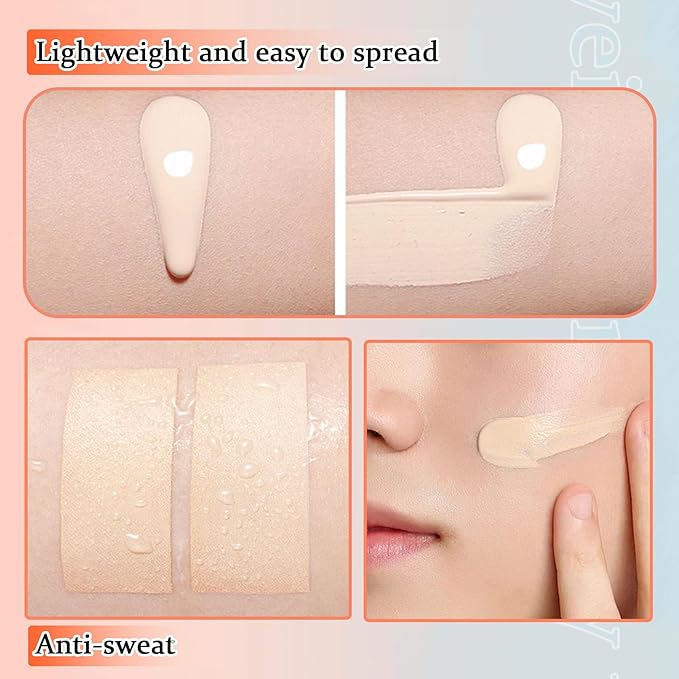 Full Coverage Concealer Foundation,Oil Control Long Lasting Lightweight BB Cream Tinted Face Moisturizer with SPF 50+ PA+++,Moisturizing CC Cream Liquid Foundation Makeup Brush Set（2 Pack）-BrightBean Baby