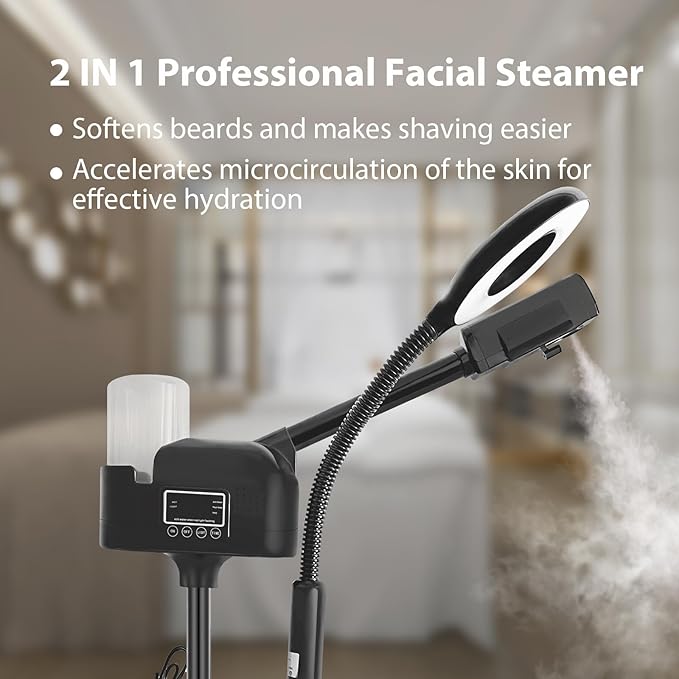 Professional Facial Steamer 2 in1 Steamer for Face 5X LED Magnifying Lamp Facial Steamer for Esthetician Beauty Face Equipment Use at Home or Salon（Black）-BrightBean Baby