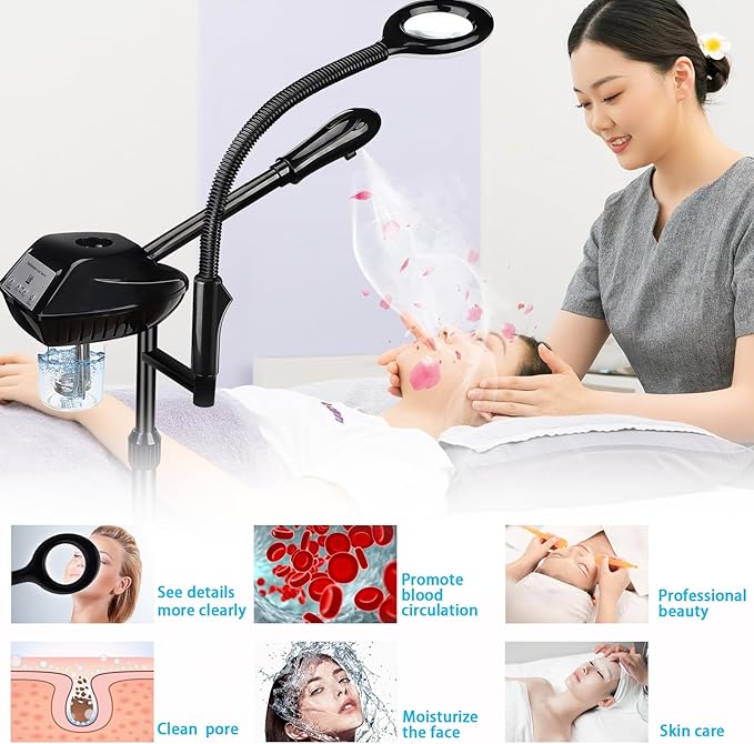 Professional Facial Steamer on Wheels, 2-in-1 Facial Steamers with 5X Magnifying Lamp, Facial Steamer for Facial Deep Cleaning, Facial Humidifier for Spa, Salon and at Home Use-BrightBean Baby