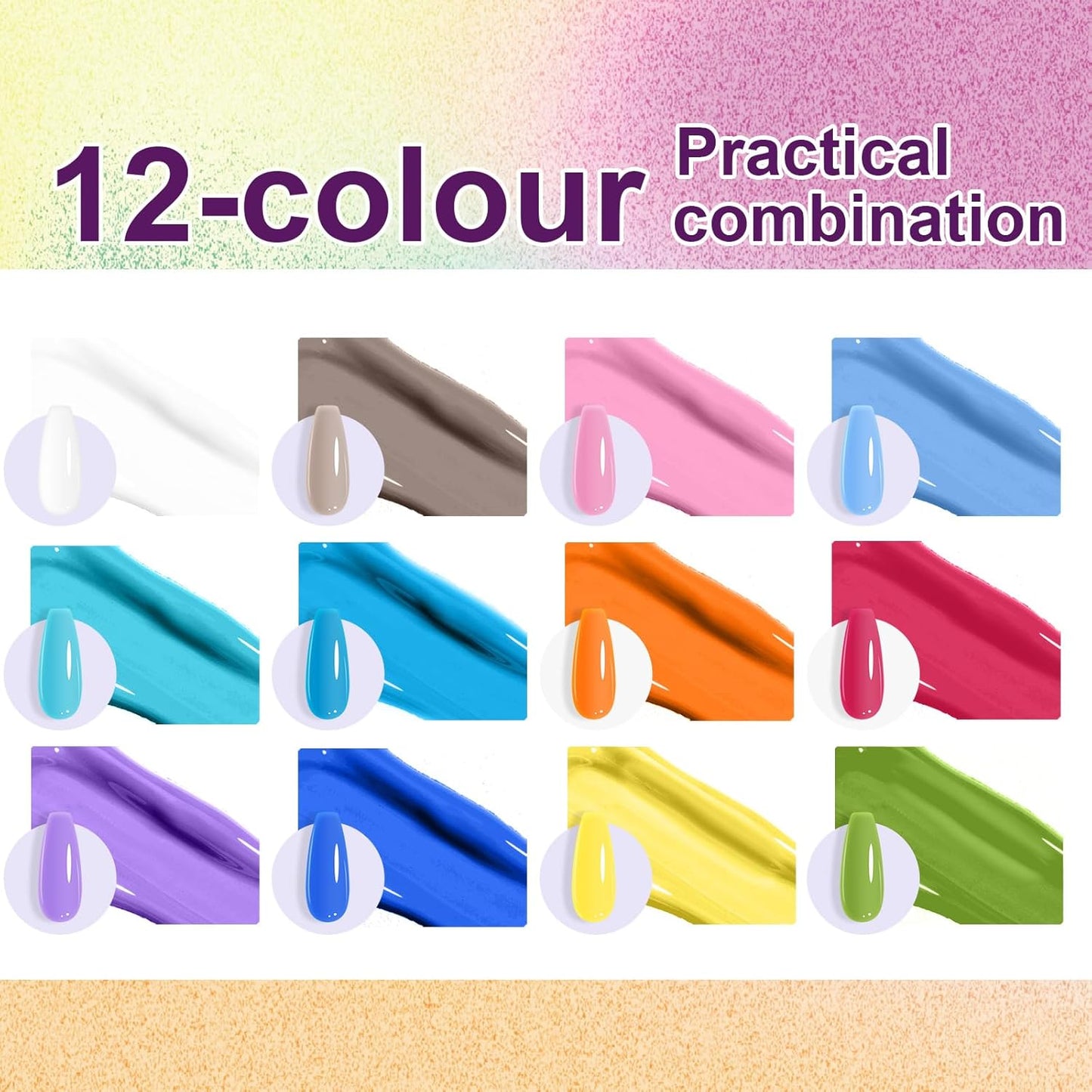 Gradient Painting Gel, 12 Bright Colors Ombre Gel Nail Polish for Pigment Pat Aura Nails, French Manicure DIY Nail Art Long-lasting No-wipe Candy Palette Jam Jar Colors-BrightBean Baby