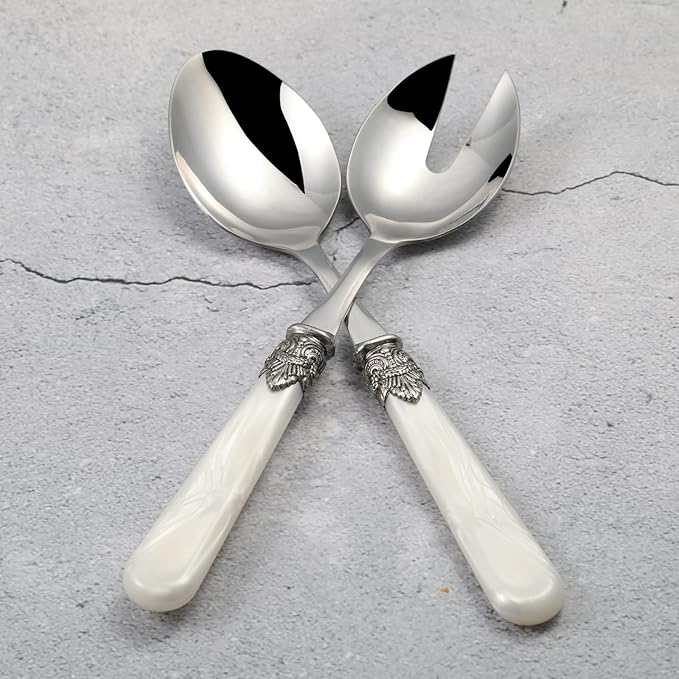 2-piece Salad Servers Stainless Steel Salad Serving Set Salad Fork and Spoon (White)
