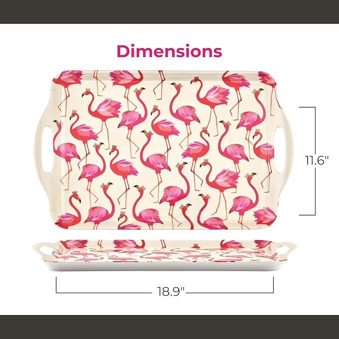 Pimpernel Sara Miller London Flamingo Collection Melamine Tray – (19.25" x 11.5") Large Rectangular Platter with Handles, Decorative Tropical Bird Print for Serving Meals & Beverages