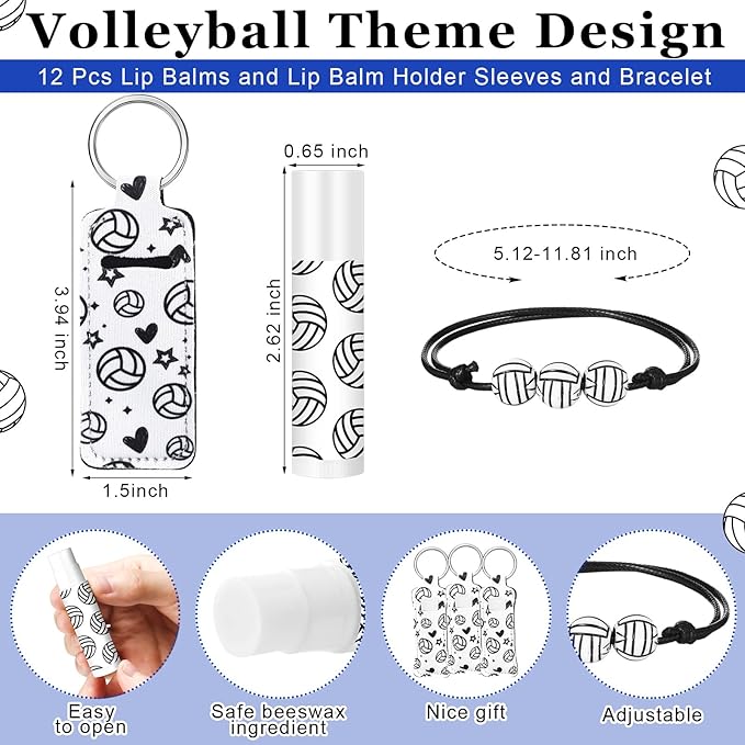 72 Pcs Sports Team Gifts Include 12 Makeup Bags 12 Lip Balm 12 Lip Balm Holder 12 Necklace 12 Adjustable Bracelet 12 Mirrors for Sports Lovers Players Party Favors (White, Volleyball)-BrightBean Baby