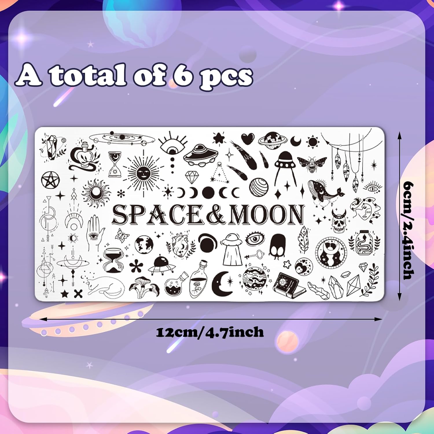 Whaline 6Pcs Outer Space Nail Plates Stamping Set Rocket Moon Planet Astronaut Stamp Templates Nail Art Plates for DIY Print Manicure Salon Design-BrightBean Baby