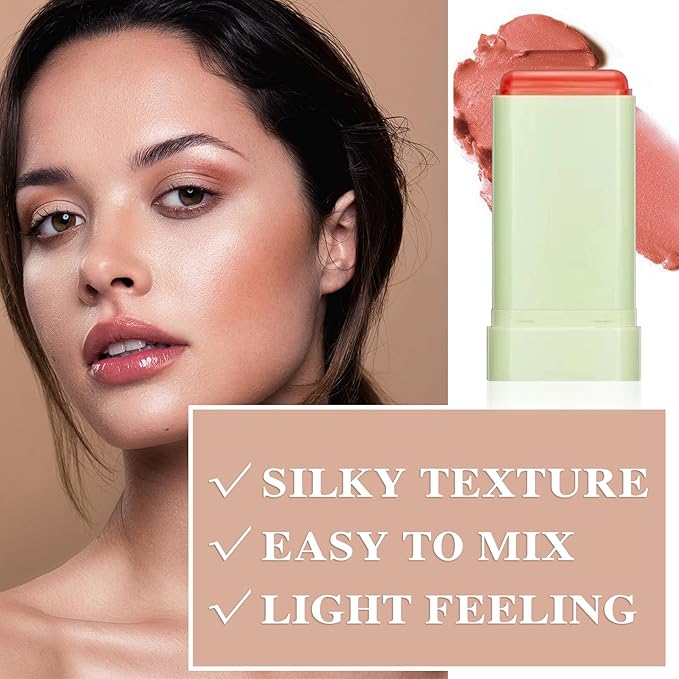 Cream Blush Stick with Brush, Waterproof Opaque Pink Stick Makeup, Full Coverage, Suitable for All Skin, 1.0 Count