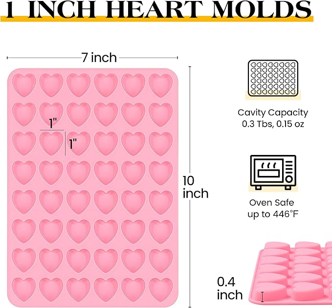1 Inch Mini Heart Shaped Silicone Molds for Chocolate, Candy, Gummy, Soap (Set of 2, Pink)