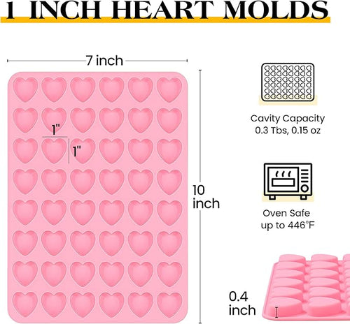 1 Inch Mini Heart Shaped Silicone Molds for Chocolate, Candy, Gummy, Soap (Set of 2, Pink)