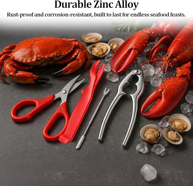 5 PCS Seafood Cracker Tool Set, Including Lobster Sheller, Stainless Steel Crab Crackers, Crab Leg Fork, Scissors and Storage Bag for Seafood Boil Party Supplies, Ideal Gift for Friends