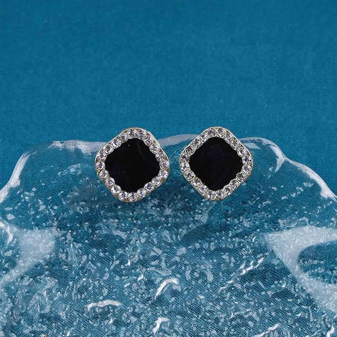 Vintage Black Square Crystal Earrings Black Cz Stud Earrings Rhinestone Diamond Earrings Geometric Onyx Earrings Jewelry for Women and Girls-BrightBean Baby