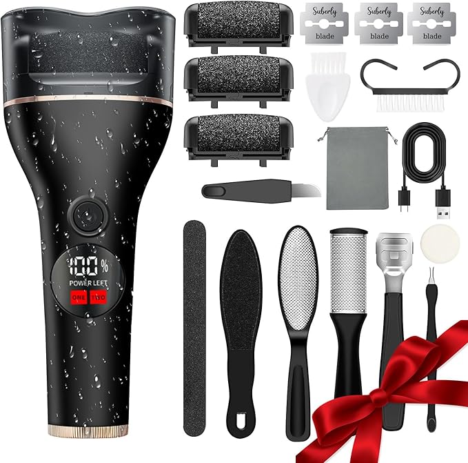 Electric Callus Remover for Feet with 17 in 1 Pedicure Kit, Rechargeable Waterproof Foot File Professional Foot Care Tools, Portable Callus Remover Kit to Remove Dead Skin Hard Skin Dry Cracks(Black)-BrightBean Baby