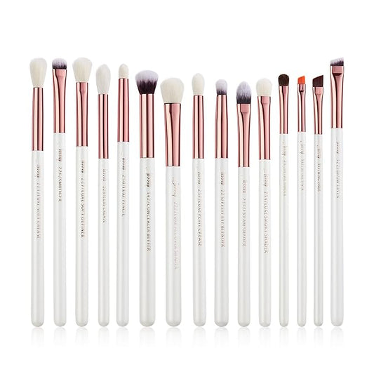 Jessup Eye Makeup Brush Set Professional 15pcs White/Rose Gold Premium Natural-synthetic Eye Shadow Blending Concealer Eye & Brow Liner Brushes, T217-BrightBean Baby