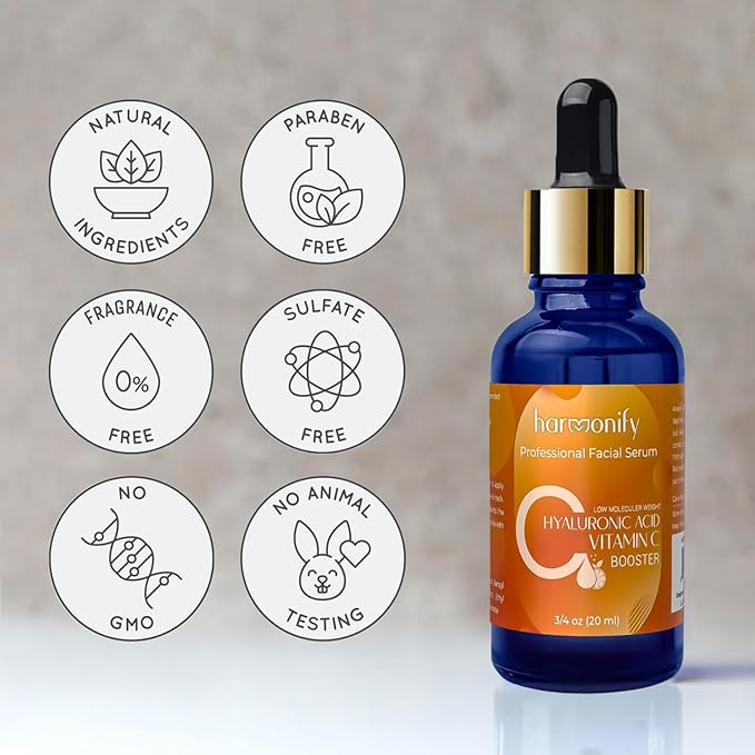 Hyaluronic Acid Serum for Face with Vitamin C, Brightening Serum, Pure, Hydrating Serum to Plumb Skin, Reduce Fine Lines, Wrinkles and Dark Spots, Low Molecular Weight [0.75 oz]-BrightBean Baby