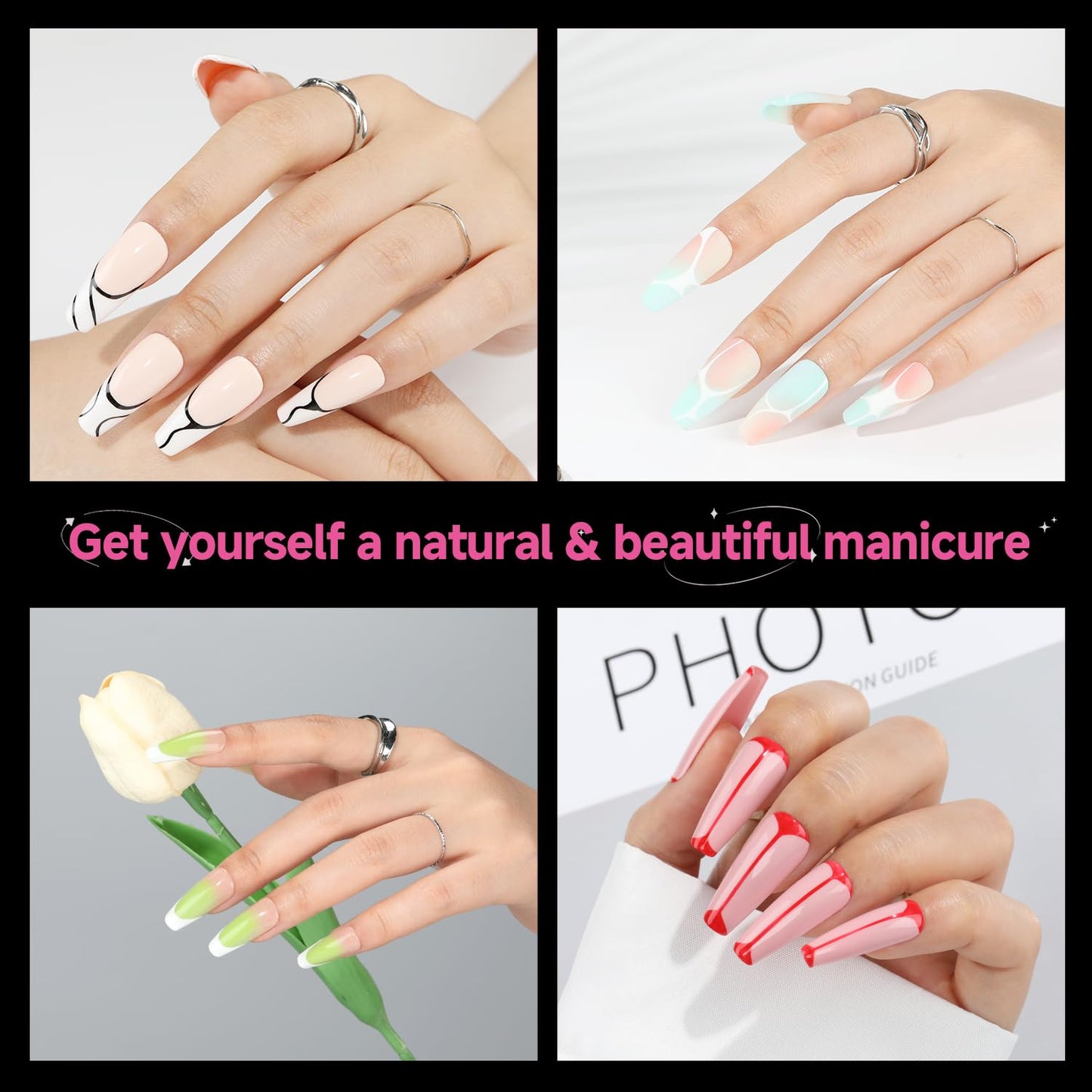 UNA GELLA Long Coffin Nail Tips, 312Pcs Gel Nails Tips Coffin Pre-Shape, Half Matte Full Cover Clear False Fake Nails for Nail Extension DIY Art Salon 12 Sizes-BrightBean Baby