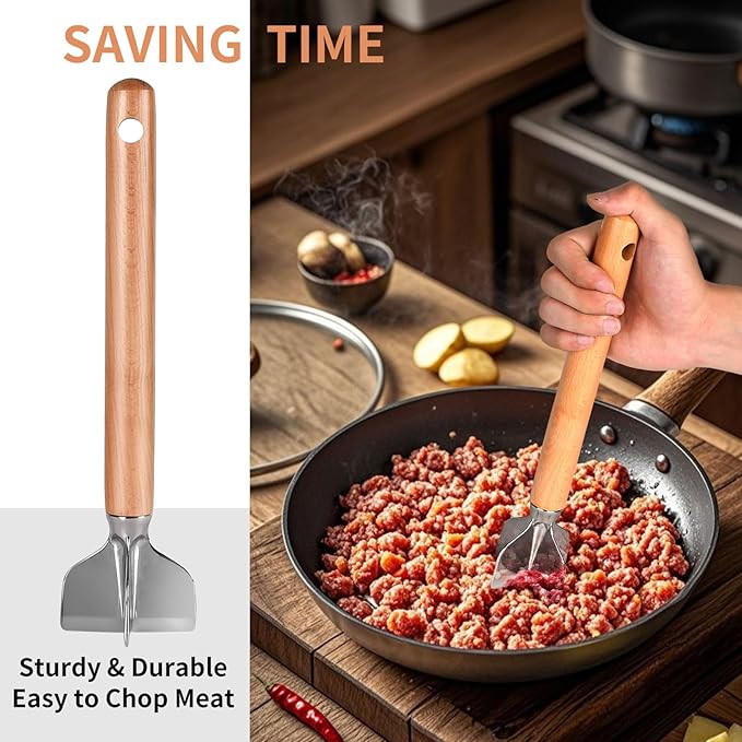 Stainless Steel Meat Chopper, Stainless Steel Meat Masher, 11 Inch, Ground Beef Chopper Tool, Metal Meat Masher, Ground Meat Smasher, Hamburger Smasher Tool