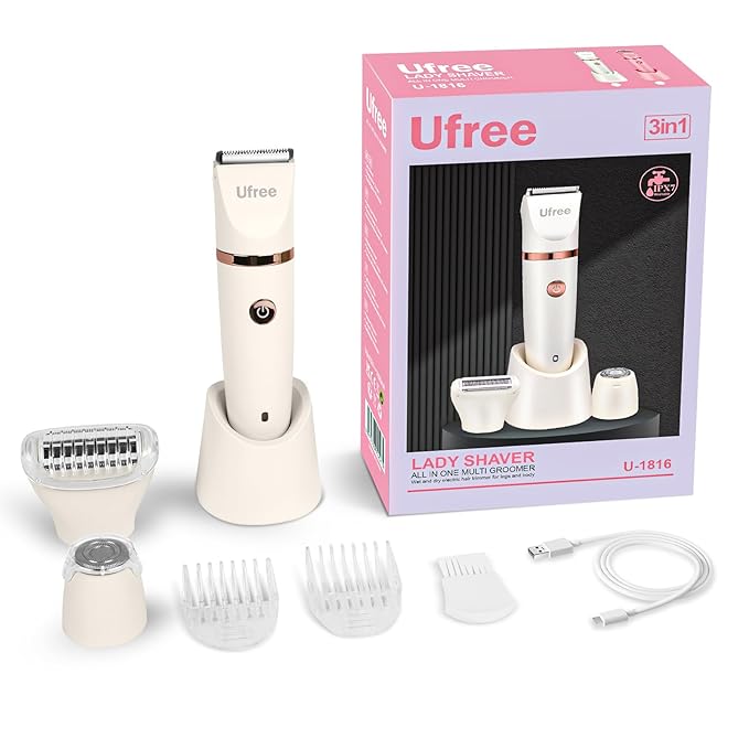 Ufree Bikini Trimmer Electric Razors for Women, Rechargeable Pubic Hair Trimmer Electric Shaver for Legs Body Hair, Bikini Shaver IPX7 Waterproof, White-BrightBean Baby