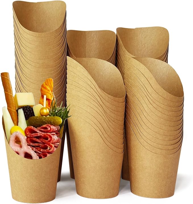 CAMKYDE 100 Pcs French Fries Holder, 16oz Disposable Paper French Fry Cups Charcuterie Cups for all Occasions (16oz, Brown)