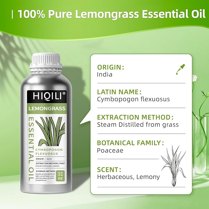 HIQILI 32 Fl Oz Lemongrass Essential Oil, 100% Pure Natural Undiluted Premium Oils-BrightBean Baby