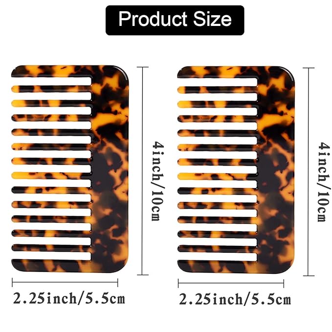 Fsmiling Hair Detangling Comb, Small Travel Purse Wide Tooth Pocket Comb for Thick Curly Wavy Hair, Acetate Hair Detangler Comb for Wet And Dry, 2 Pack-BrightBean Baby