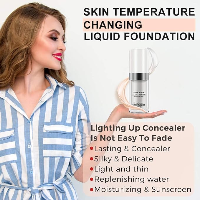 30ML Flawless Colour Changing Warm Skin Tone Foundation,Naturally Blends Moisturizing foundation makeup,Long Lasting Waterproof Poreless Liquid Foundation SPF 15 for Face Makeup-BrightBean Baby