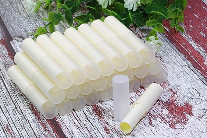 0.14oz Empty Flavored Lip Balm Container Tubes Plastic Homemade Moisturizing Lip Stick with Caps Bulk Fit for Women Adult DIY Making Supplies, 25 Count (Beige)-BrightBean Baby