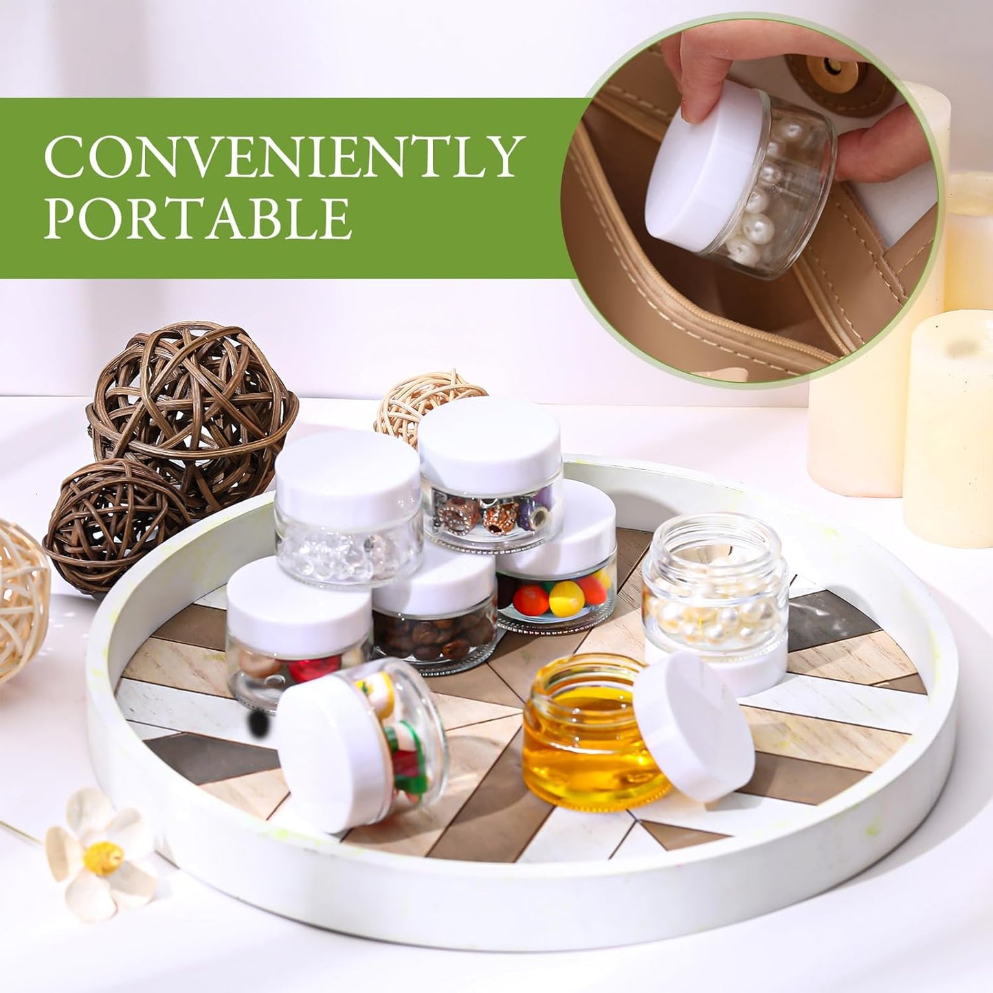 Domensi 100 Pcs 1 oz Glass Jars with Lids Bulk Round Glass Cosmetic Jars Lids 1 oz Small Travel Containers with Inner Liner for Lotions Powders Ointments Sample Cream(Clear, White)-BrightBean Baby