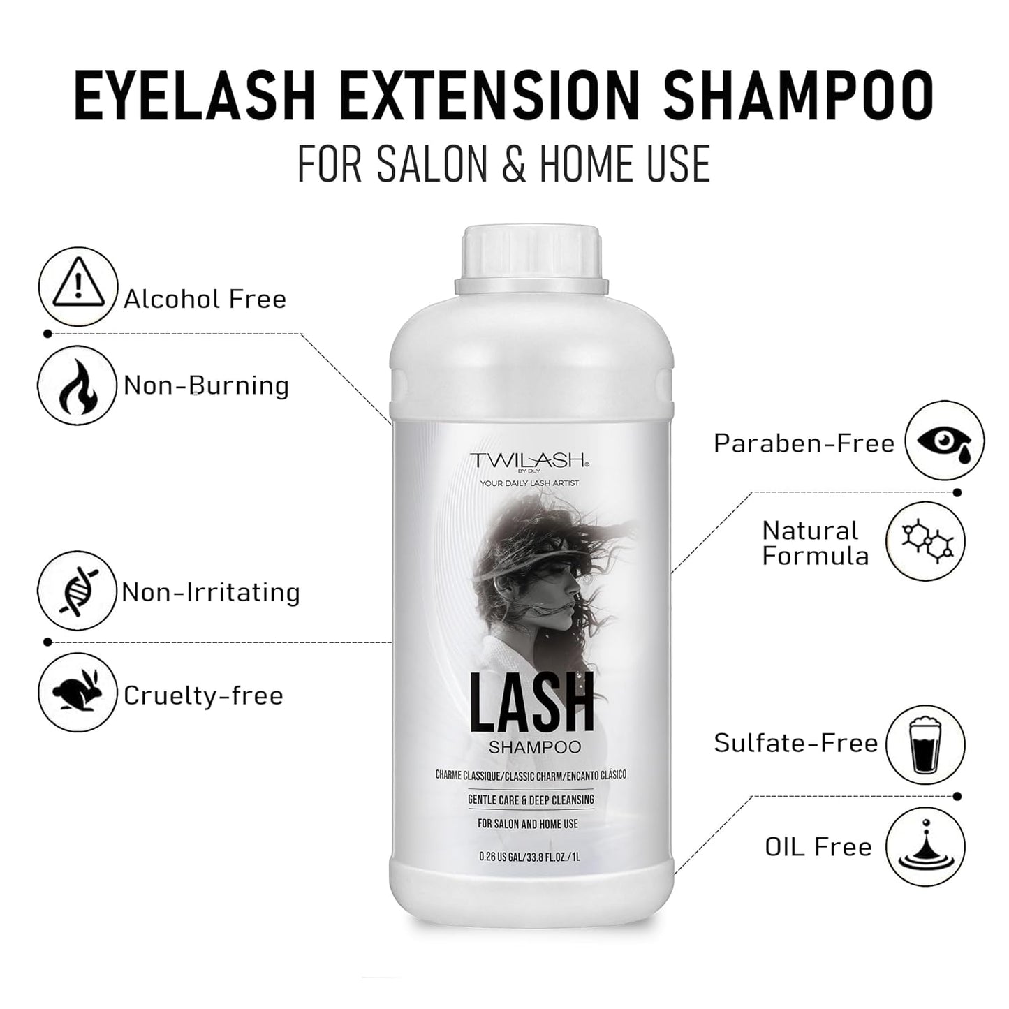 Lash Shampoo Bulk, Eyelash Cleanser for Extensions 1 Liters, Safe Makeup Remover, Non-irritating or Burning Formula Eyelid Foaming Cleanser for Professional Salon and Home Use (Classic Charm-1L)-BrightBean Baby