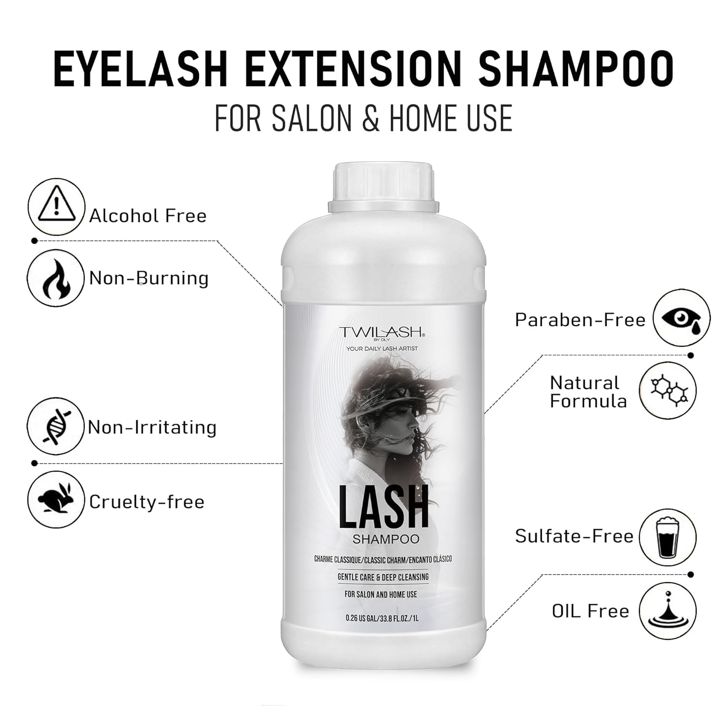 Lash Shampoo Bulk, Eyelash Cleanser for Extensions 1 Liters, Safe Makeup Remover, Non-irritating or Burning Formula Eyelid Foaming Cleanser for Professional Salon and Home Use (Classic Charm-1L)-BrightBean Baby