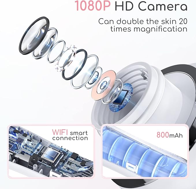 Blackhead Remover Vacuum, Black Head Remover for Face with Camera, Pore Vacuum for Men and Women, USB Interface Type Blackhead Remover Tools, 6 Suction Heads & 3 Adjustment Modes (Grey)-BrightBean Baby