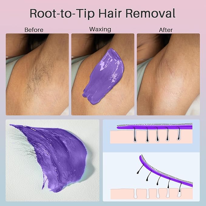 BLITZWAX Brazilian and Bikini Waxing Kit for Women, Hard Wax Warmer for Face, Legs and Body, At Home Hair Removal Kit, Beginner Friendly, Quick Heating, Pink and Blue Gradient Color-BrightBean Baby