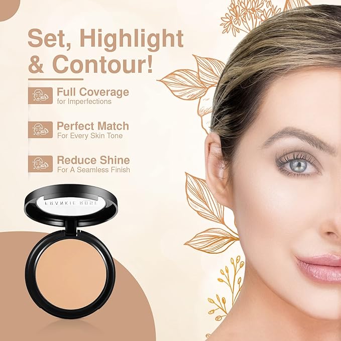 Frankie Rose Cosmetics Powder Foundation – Full Coverage Face Powder For Pores & Imperfections, Evens Out Skin Tone & Shine-Control | 58 Grams (Silk)-BrightBean Baby