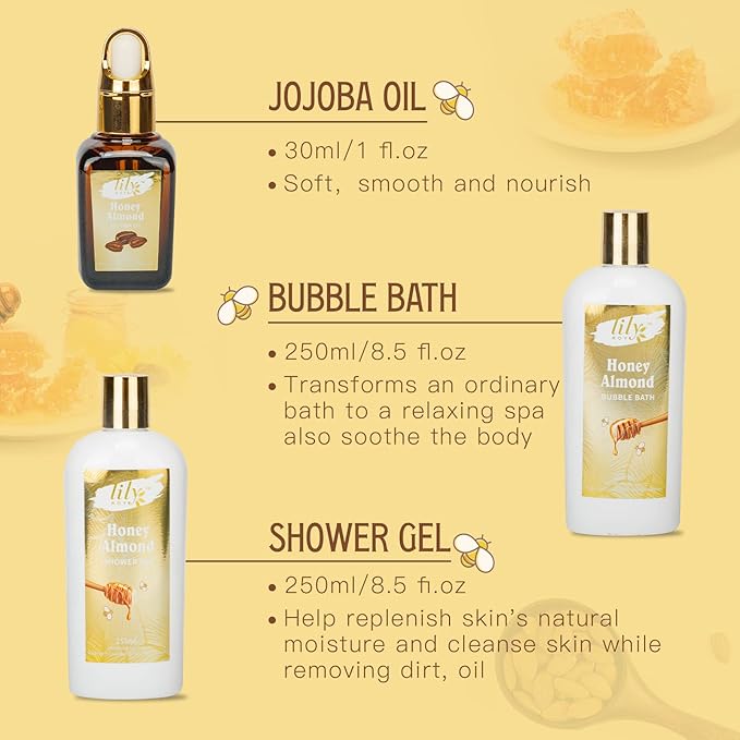 Mothers Day Gifts for Mom - 7-Piece Honey Almond Spa Gift Set for Women, Bath & Body Gift Set, Bath Collection with Bath Bomb & More | Christmas, Birthday Gifts for Her, All Occasion Holiday Present-BrightBean Baby
