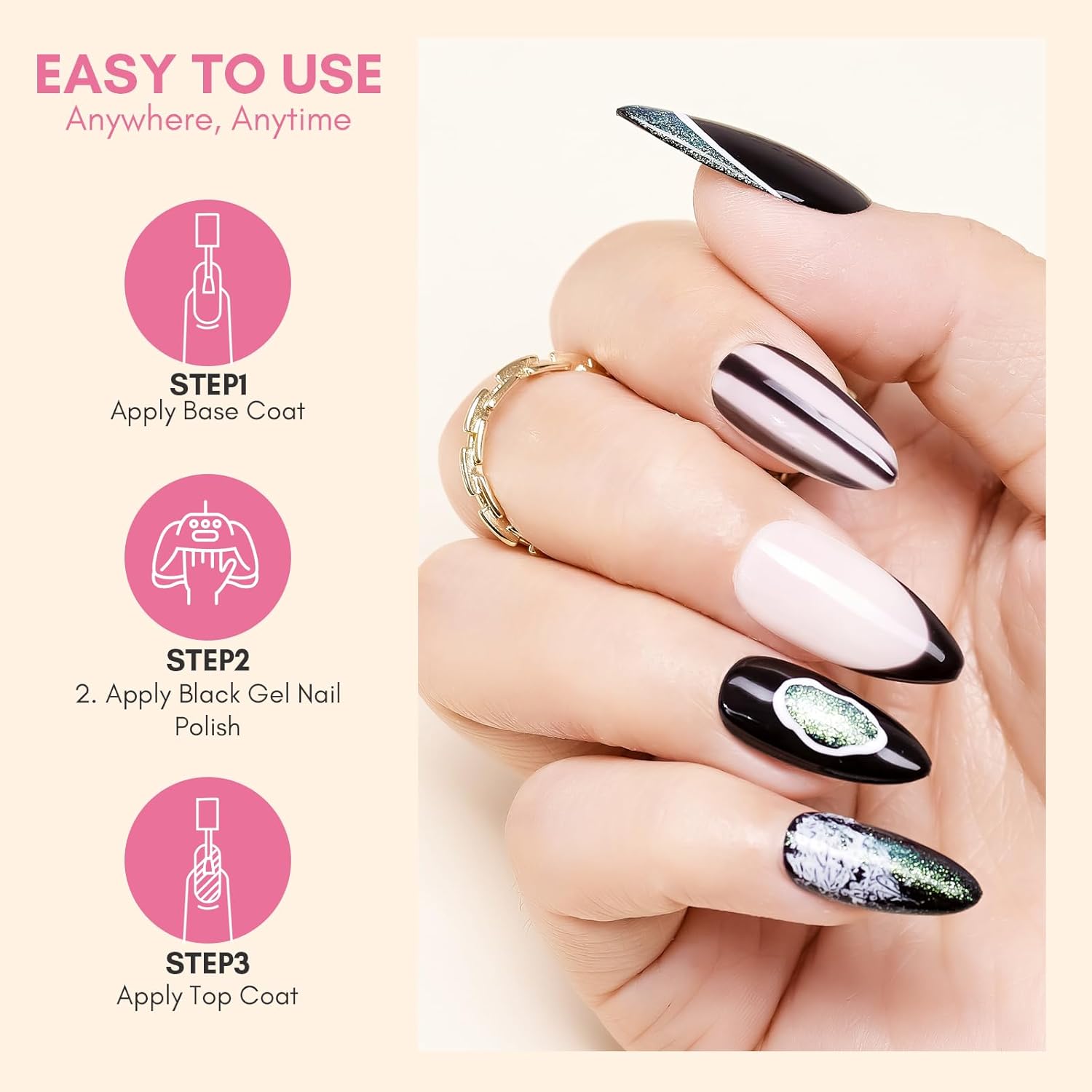 Makartt Black Gel Nail Polish 15ml, Noir Soak Off Gel for DIY Manicure & Nail Art Designs, UV/LED Light Cured, Long-Lasting Finish for Home & Salon Use-BrightBean Baby