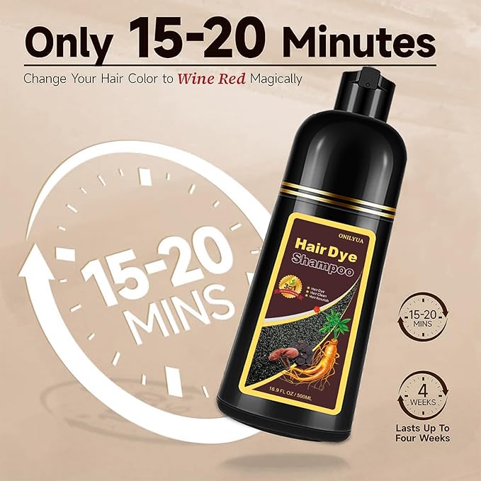 Burgundy Hair Dye Shampoo 3-IN-1,Gray Hair Coverage for Women & Men, Instant & Long-lasting Hair Color in Minutes, Pure Plant Extract Color Shampoo Hair Dye Kit for All Hair Types(Wine Red)-BrightBean Baby