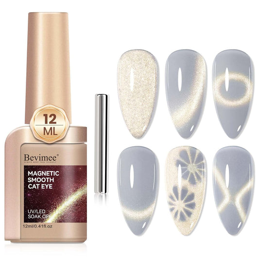 Silver Cat Eye Gel Nail Polish, Magnetic Nail Polish Glitter Holographic With Magnet Gold Shimmer Cateye Effect, UV Velvet Gel Nails Art Manicure Salon DIY Home, 12ML-BrightBean Baby