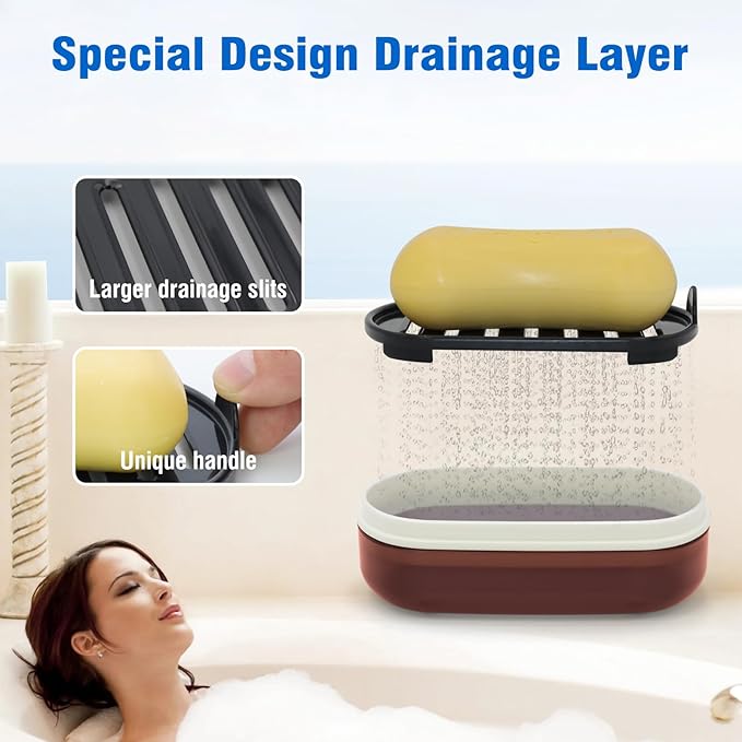 Travel Soap Container, Translucent Visible Soap Box, Travel Soap Holder with Removable Draining Layer, Portable Soap Case for Traveling, Camping, Gym (Red Style A)-BrightBean Baby