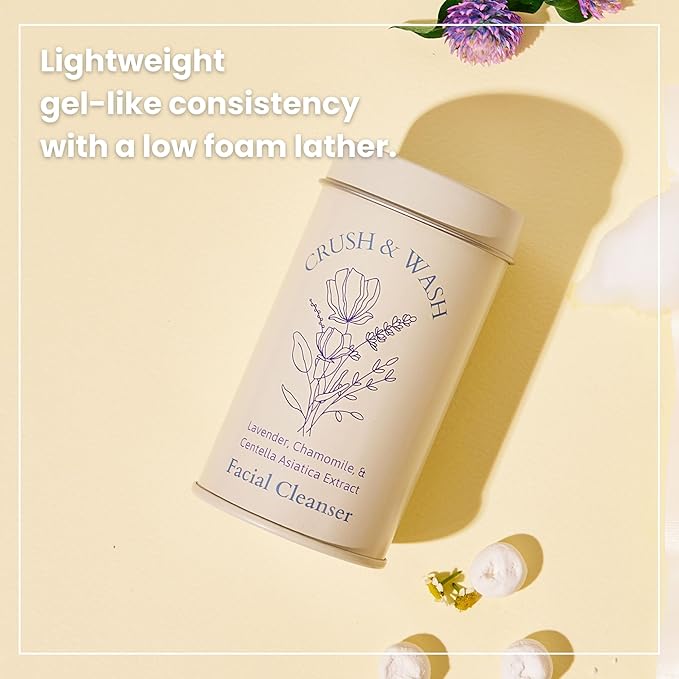 3-in-1 Solid Facial Cleanser, Exfoliator, and Wash-off Mask - Vegan, Cruelty-Free, Plastic-Free, Travel-Friendly, 1 Month Supply (60 Crushable Tablets) in Tin (Calming Beans in Tin)-BrightBean Baby