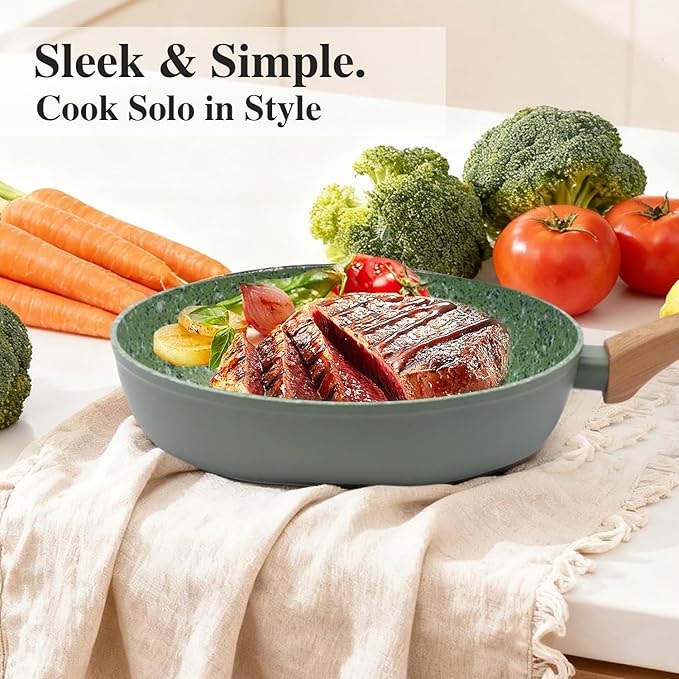 Nonstick Frying Pan Skillet Set 8.5 & 10.25 Inch - PFOA-Free Aluminum Cookware Green