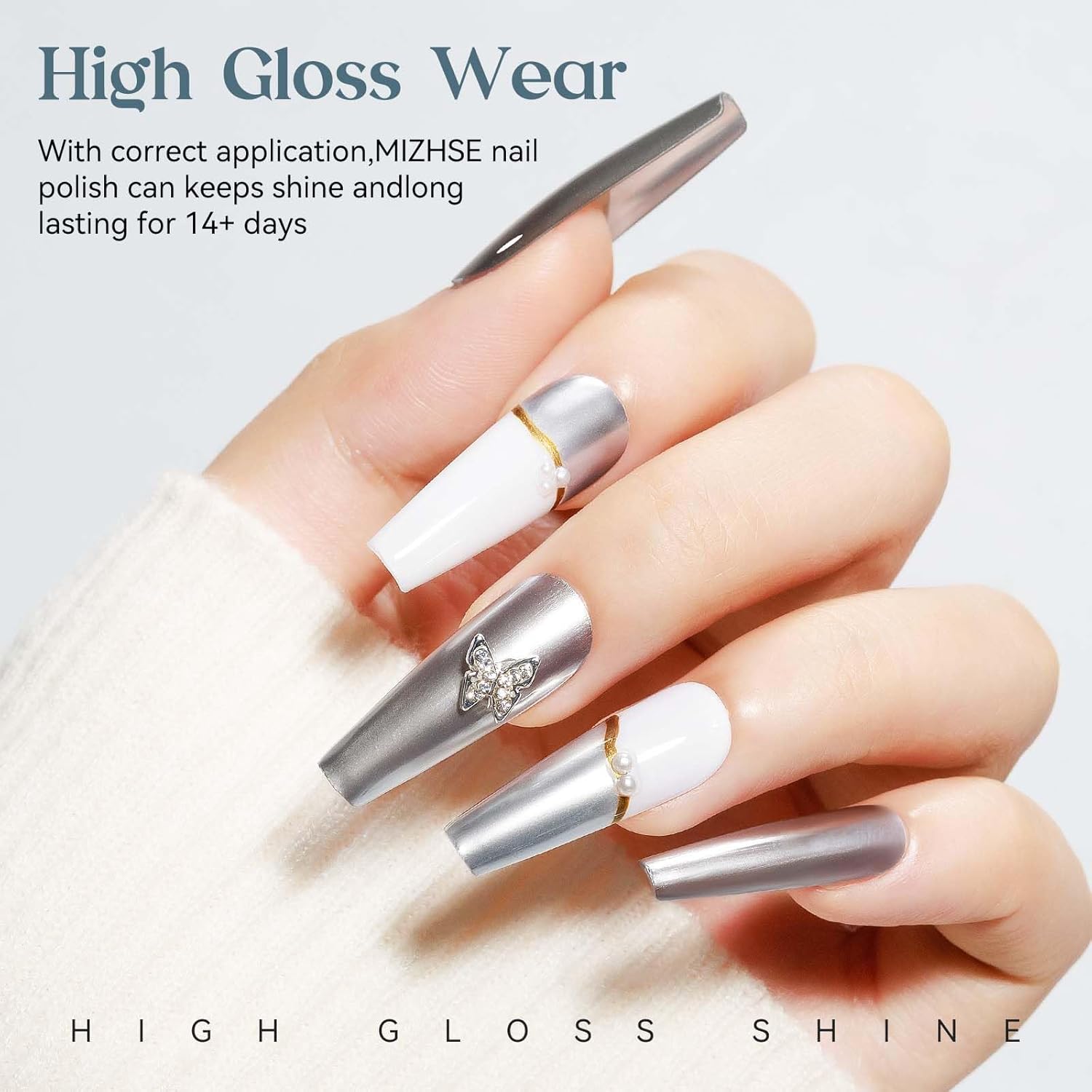 MIZHSE Silver Mirror Nail Polish, Quick Dry Metallic Nail Polish, Air Dry Fast Chrome Nail Lacquer Bright Color Oil-based Nail Art Manicure Home DIY-BrightBean Baby