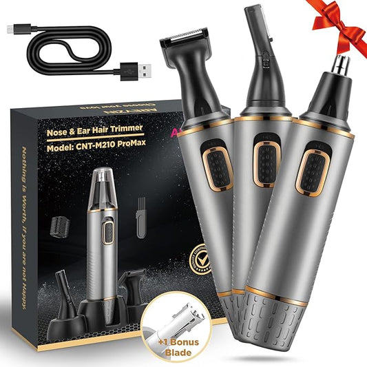 Nose Hair Trimmer for Men Rechargeable 3-IN-1 Versatile Professional Painless Trimmer for Nose, Ear, Beard, Facial, Pubic Hair - Wet or Dry Use, Dual Edge Blades