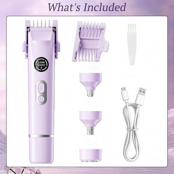 Bikini Trimmer for Women, 4 in 1 Wet/Dry Electric Razors for Women - Dual Head, Painless Rechargeable Portable Womens Razors for Shaving Set for Face, Nose, Eyebrows, Armpits, Bikini Area (Purple)-BrightBean Baby