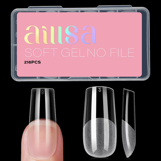 AILLSA Medium Square Nail Tips Full Cover Half Matte Tips Nail Clear Gelly Pre-Shaped Nail Tips Press On False Nail Tip Extension for Home DIY Manicure Salon 216PCS 12 Sizes-BrightBean Baby