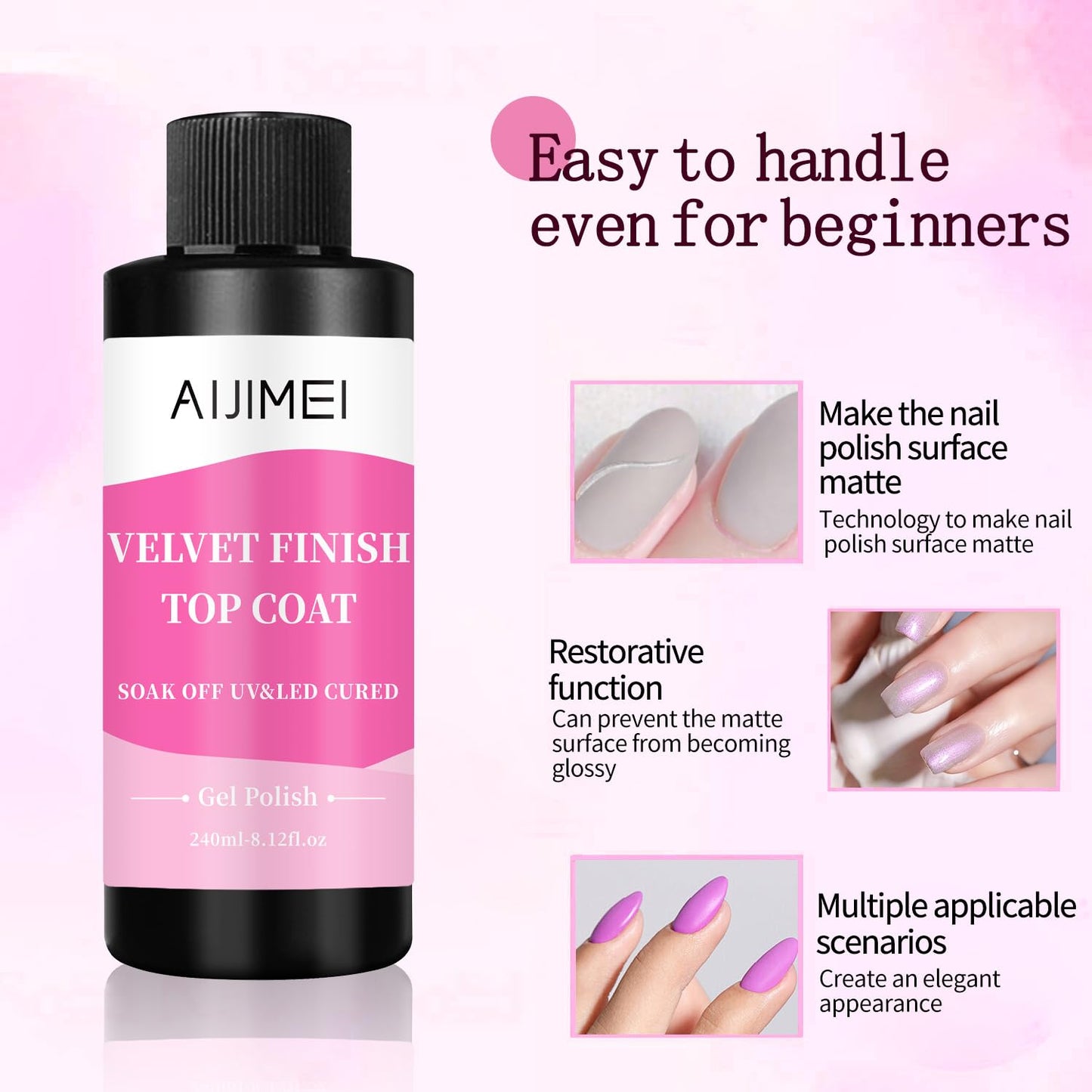 AIJIMEI Velvet Finish Top Coat 8 Fl.Oz Luxurious Matte Effect, Quick Dry, Easy Application, Suitable for All Nail Types, Professional Quality Gel Nail Polish for Home Use-BrightBean Baby