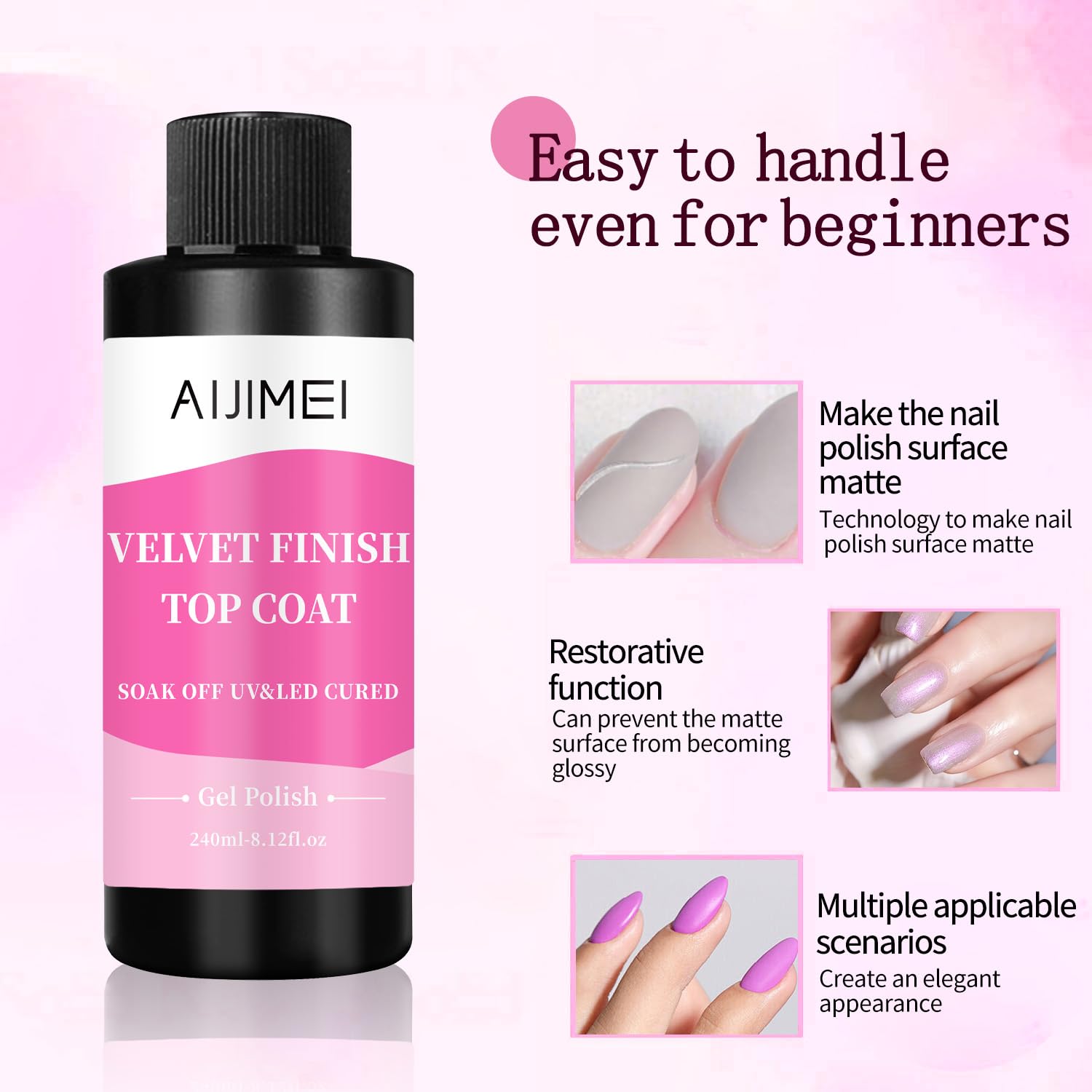 AIJIMEI Velvet Finish Top Coat 8 Fl.Oz Luxurious Matte Effect, Quick Dry, Easy Application, Suitable for All Nail Types, Professional Quality Gel Nail Polish for Home Use-BrightBean Baby