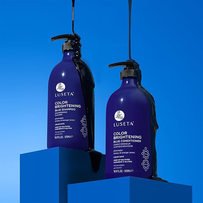 Luseta Blue Shampoo & Conditioner Set - Color Brightening for Brassy and Brunette Treated Hair, Revive Cool Tones, 2x 16.9oz-BrightBean Baby