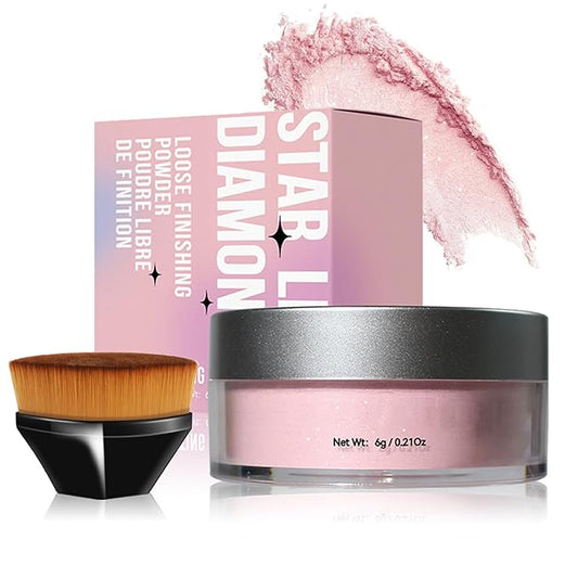 Pink Setting Powder Loose Powder Shimmer Finishing Powder Ultimate Blurring Setting Powder Long Lasting Oil Control Loose Face Powder for All Skin Tones-02 Pink-BrightBean Baby
