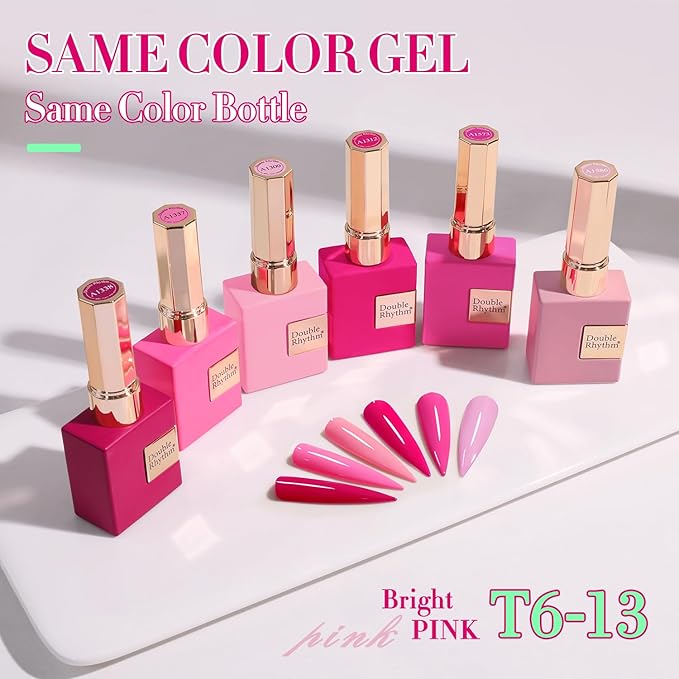 Double Rhythm 6 Pcs 15 ML Gel Polish Set Same Color Same Bottle Soak Off Gel Polish Kit Nail Art Manicure Salon DIY at Home for Women (Bright Neon Light Pink Purple-T6-13)-BrightBean Baby