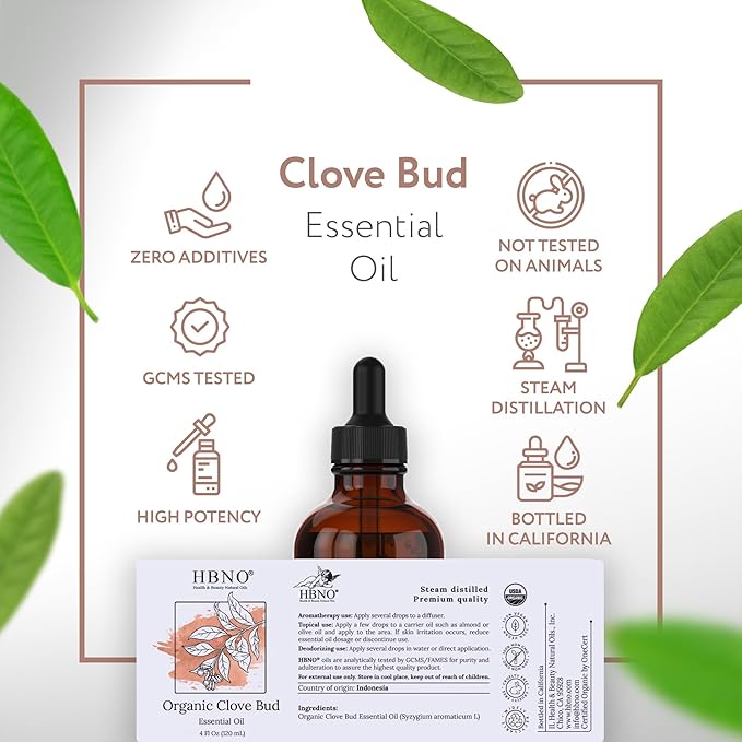 HBNO Organic Clove Bud Essential Oil - 4 oz (120ml) - USDA Certified Organic Clove Bud Essential Oil, Soap Making, DIY, Fragrances, Diffuser-BrightBean Baby